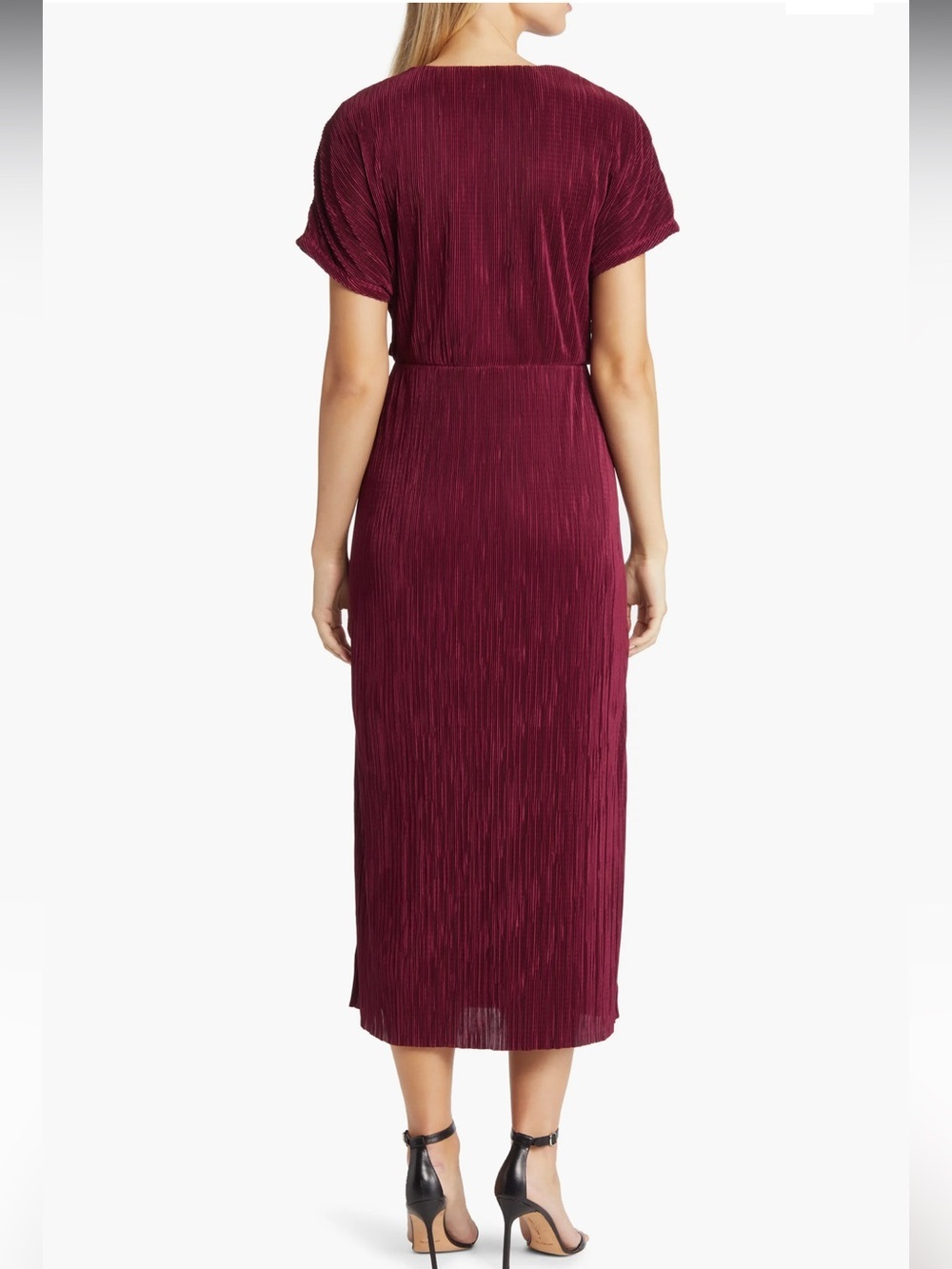 Anne Klein Burgundy Twist Front Plissé Pleated Midi Dress Women’s Sz M - Picture 3 of 13